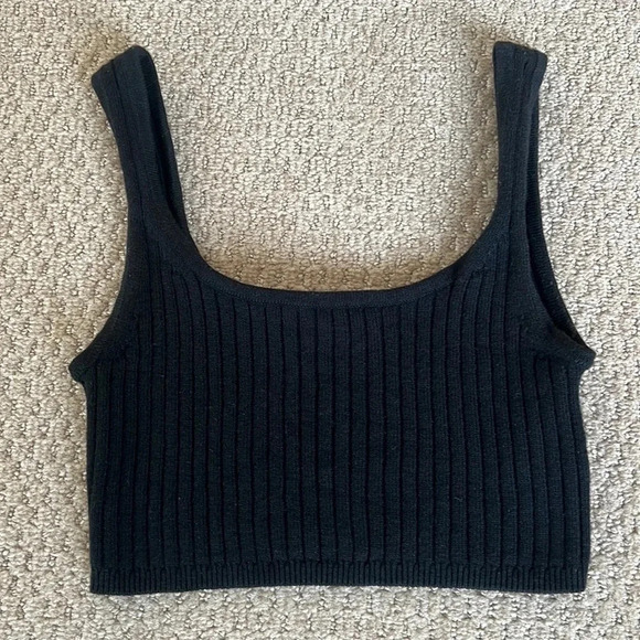 Aritzia Wilfred Manila Merino Wool Cropped Ribbed Tank | Size XS Black - Picture 4 of 7